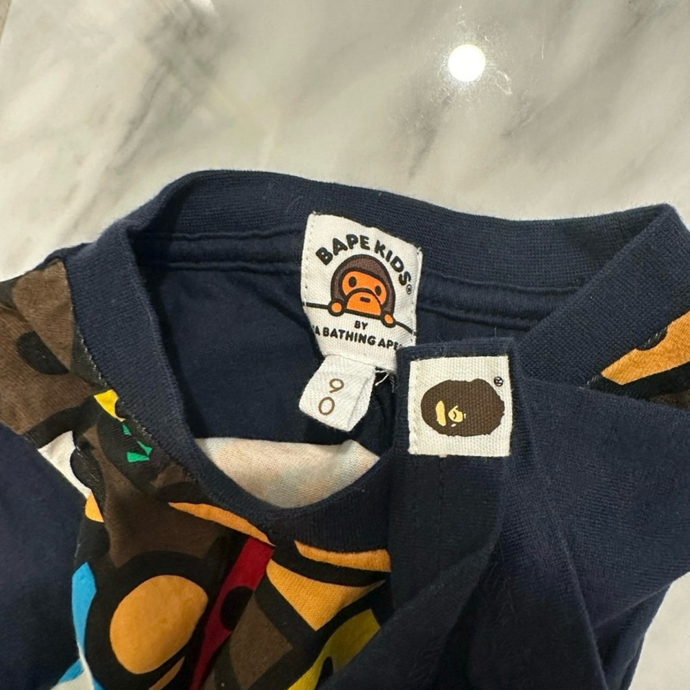 Bape Kids Colorful Graphic Tee and Navy Shorts Set - Picture 4 of 10